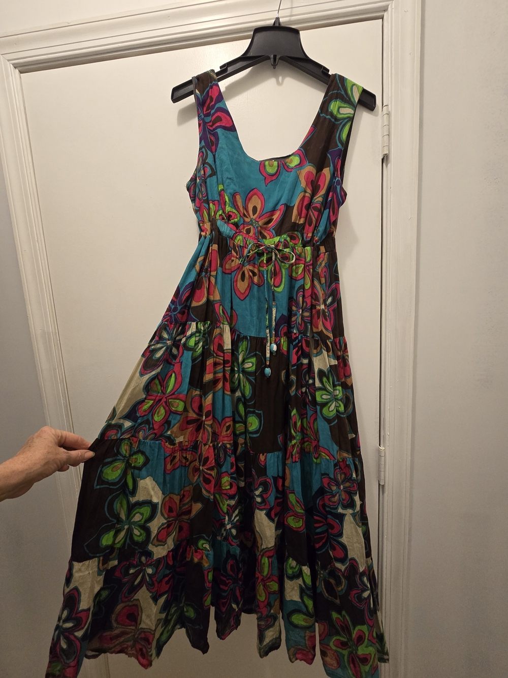 Vasana Sleeveless Midi Dress in Teal and Multicolor Floral Large (Va8)